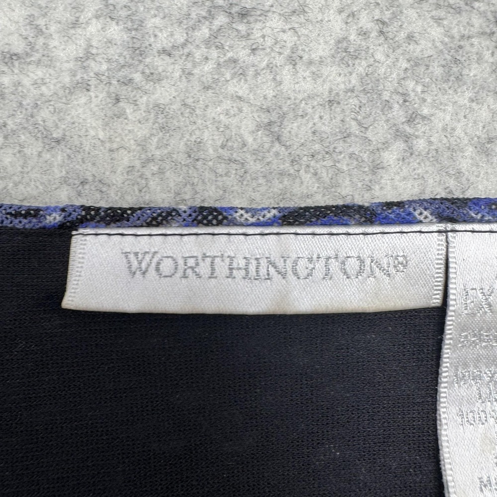 Worthington Blouse Womens XL Blue Geometric Bell 3/4 Sleeve V Neck Top - Picture 5 of 10